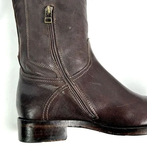 NWOB Montegranaro Area Forte Italy Brown Leather Studded Riding Boots EUR37 US 7